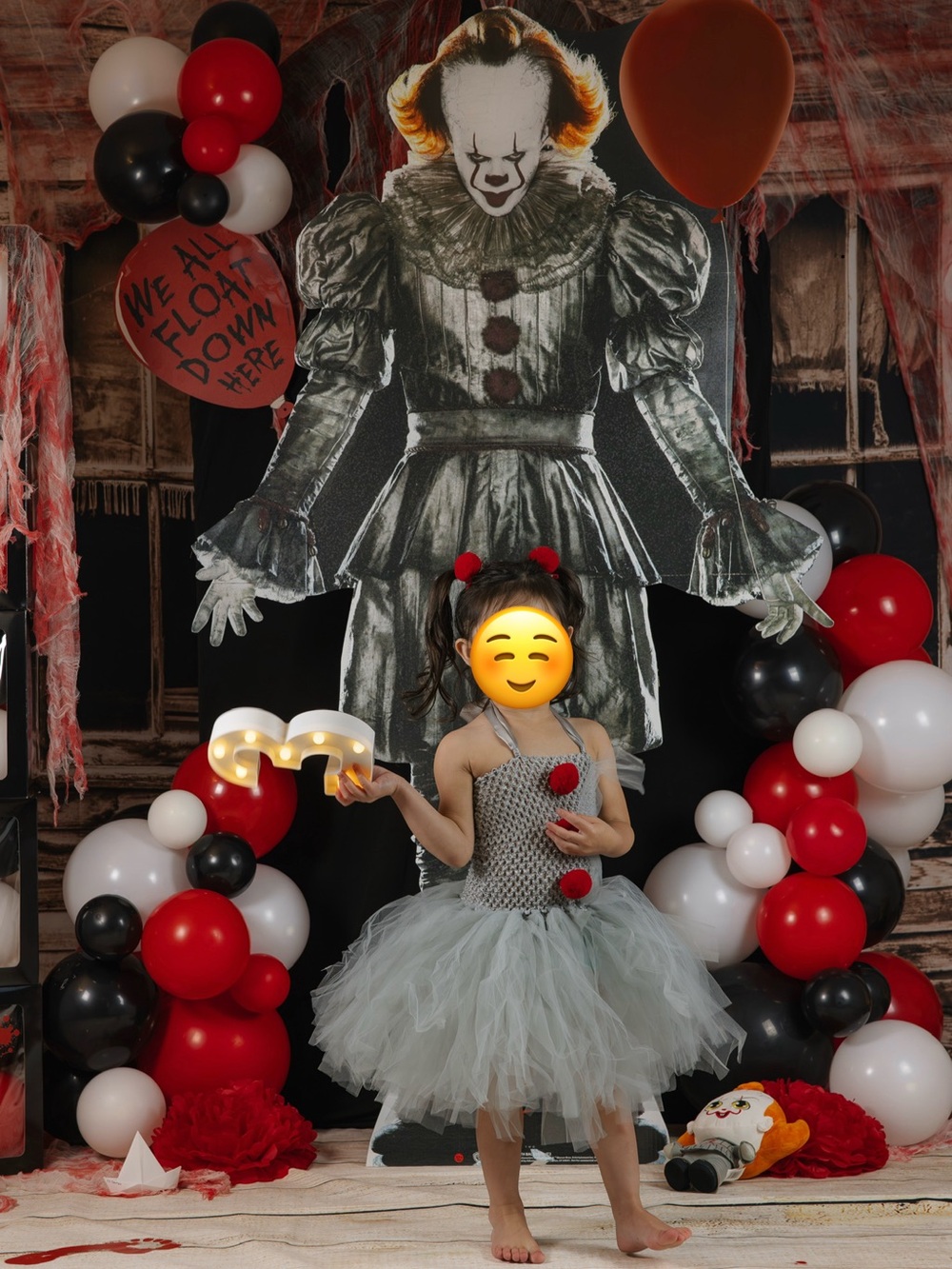 Pennywise Inspired Tulle Clown Costume Dress with 2 red hair clips